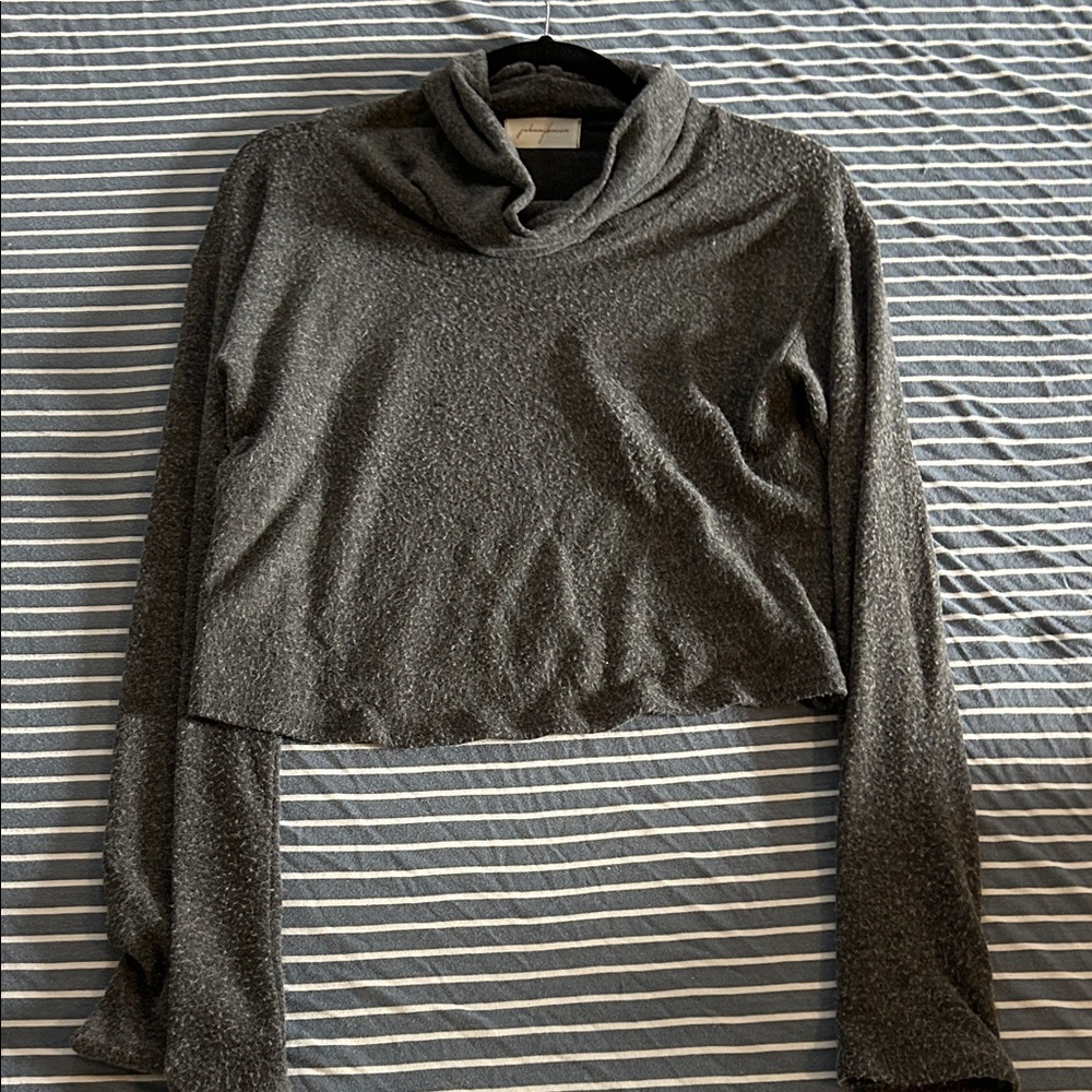 Cropped Gray Cowl Neck Women's Sweater